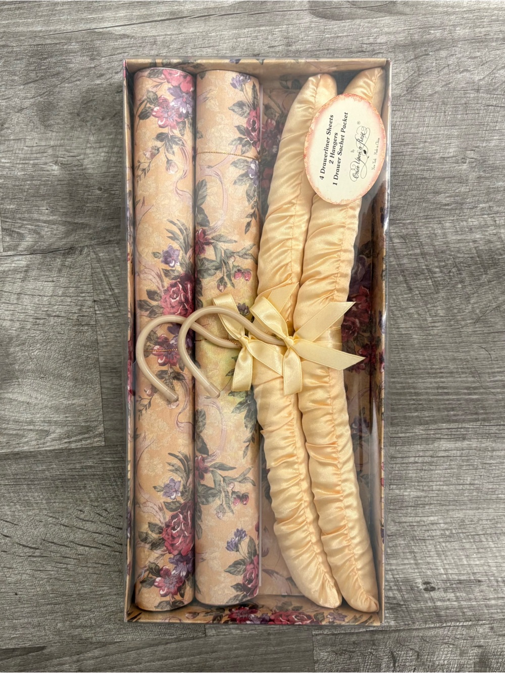 Vintage Once Upon a Rose Floral Drawer Liners & Satin Hangers